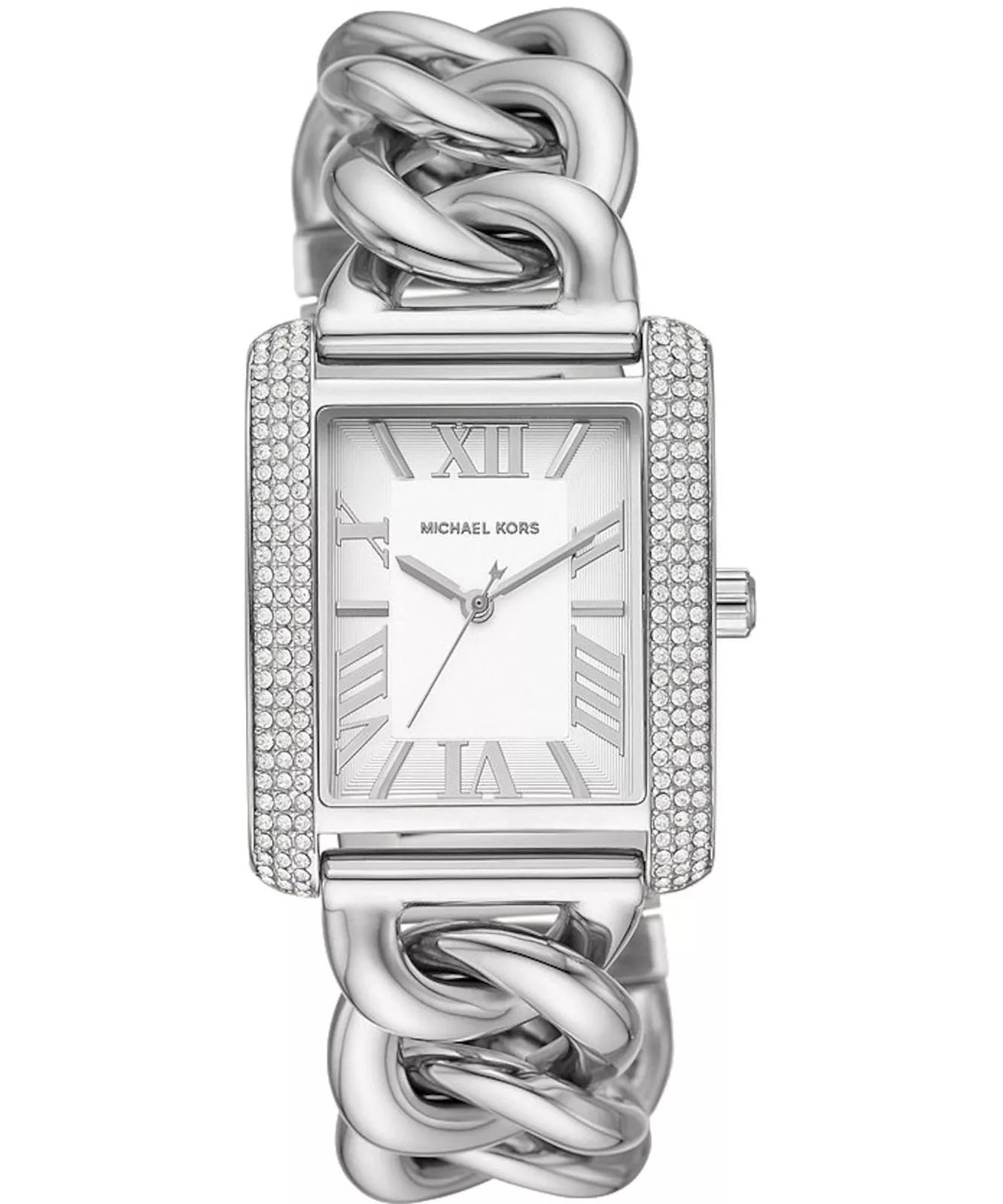 Michael Kors Mini Emery Pavé Rectangular Silver Curb-Link Bracelet Women's Watch - MK7438