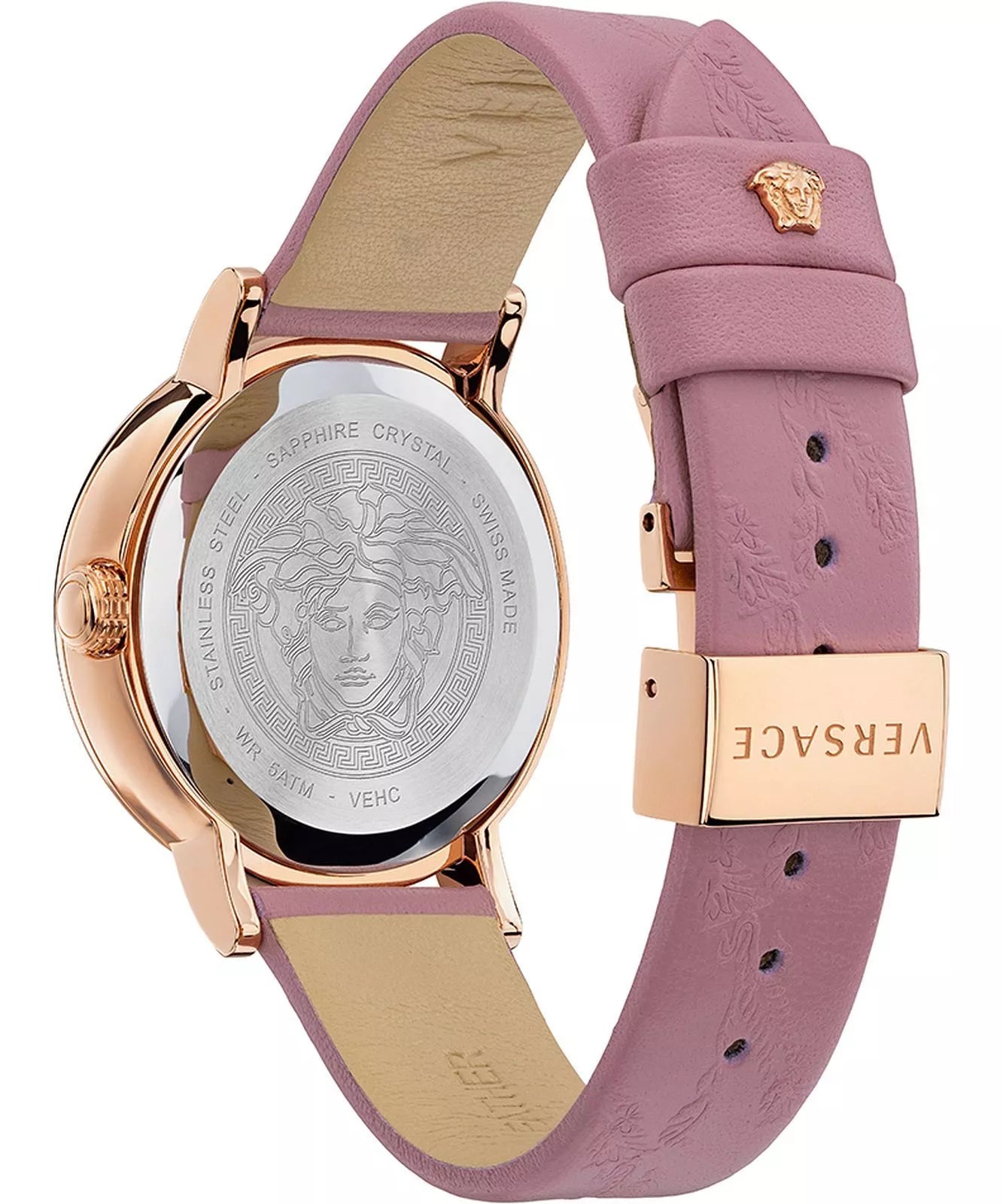 Versace Virtus Quartz Grey Dial Pink Leather Strap Women's Watch - VEHC00319