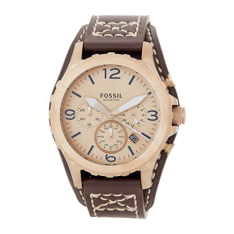 Fossil Nate Chronograph Gold Dial Brown Leather Men's Watch JR1495