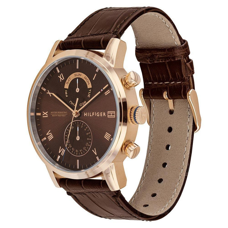 Tommy Hilfiger Multi-function Brown Leather Men's Watch 1710400 - The Watches Men & CO #3