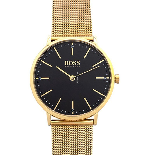 Hugo Boss Horizon Black Dial Gold Tone Band Men's Watch  HB1513735 - The Watches Men & CO