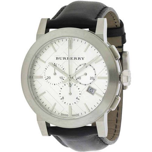 Burberry Chronograph Silver Dial Black Leather Strap Men's Watch BU9355