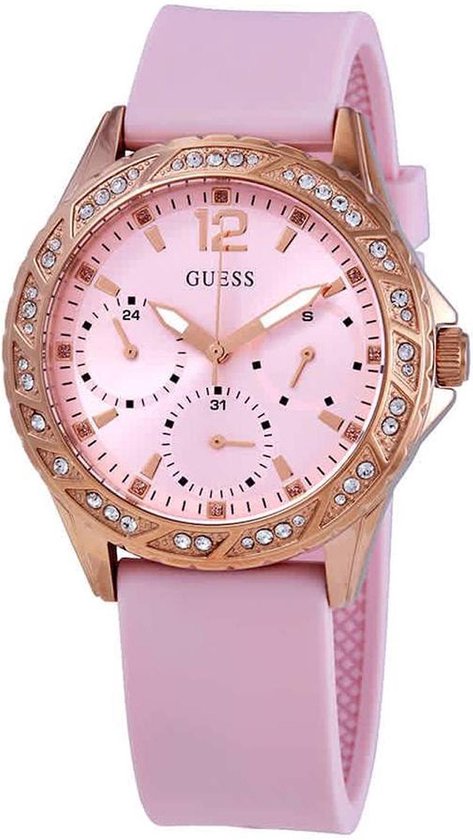 Guess Sparkling Pink Silicone Strap Women's Watch  W0032L9 - The Watches Men & CO