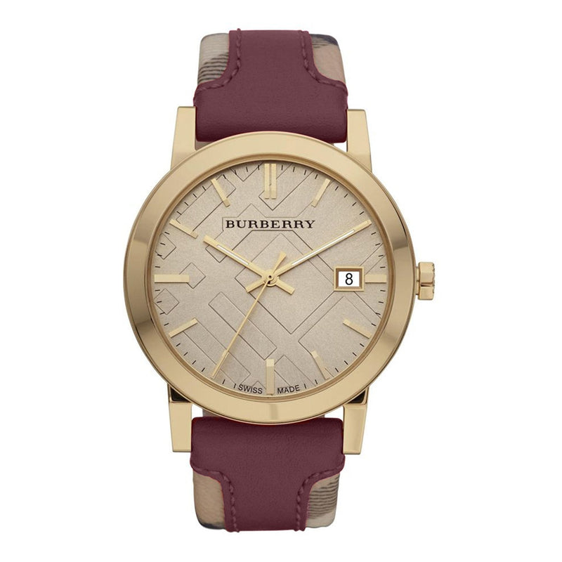 Burberry The City Check Maroon Leather Women's Watch BU9017