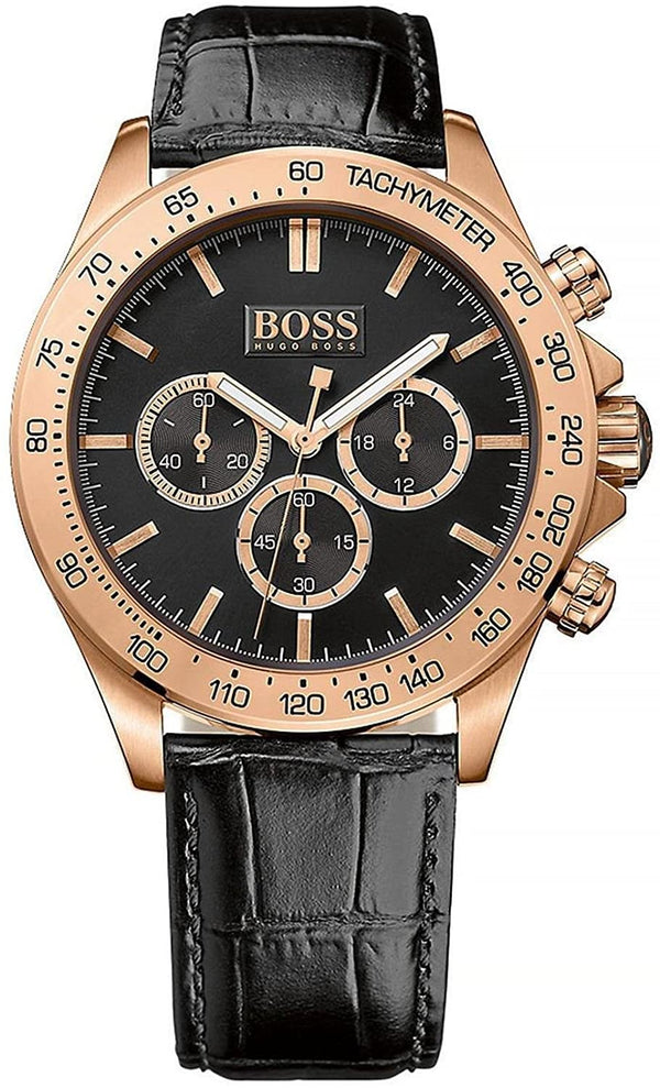 Hugo Boss Ikon Rose Gold Black Leather Mens Watch  HB1513179 - The Watches Men & CO