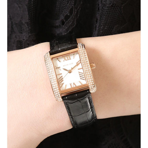 Michael Kors Rose Quartz Black Leather Ladies Watch MK2336 - The Watches Men & CO #2