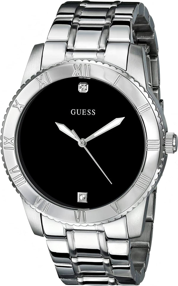 Guess Minimal Black Dial Silver Men's Watch  W0416G1 - The Watches Men & CO