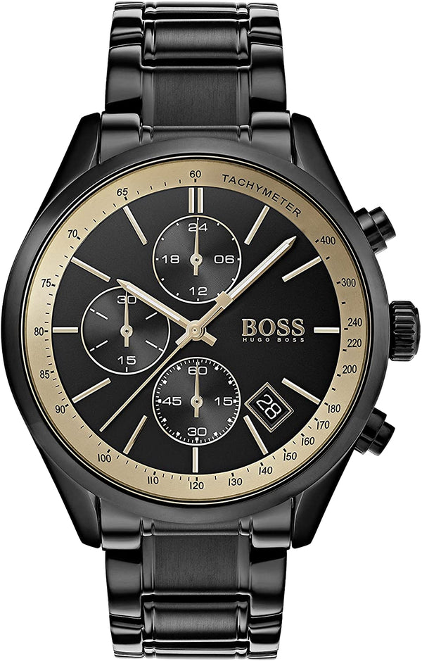 Hugo Boss Men's Grand Prix Black IP/Gold Accent   HB1513578 - The Watches Men & CO