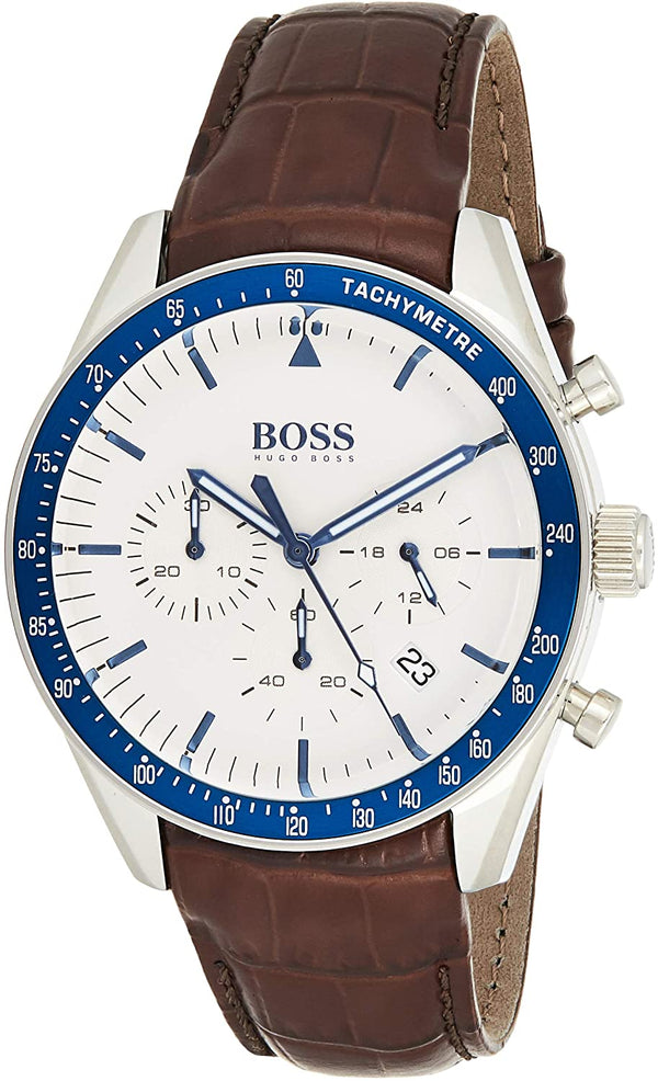 Hugo BOSS Trophy Quartz Stainless Steel and Leather Strap Men's Watch   HB1513629 - The Watches Men & CO
