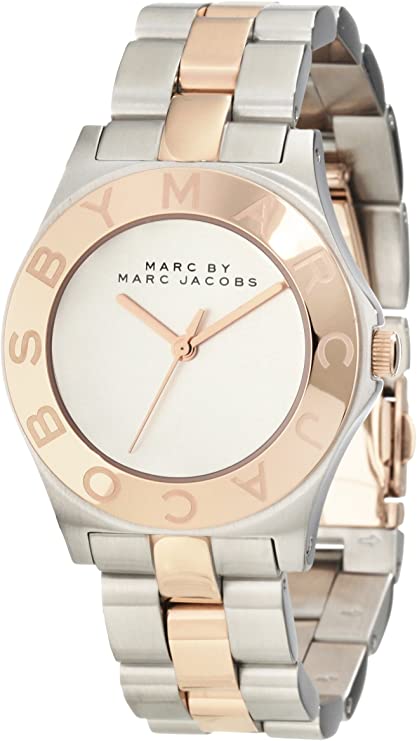 Marc By Marc Jacobs Blade Rose Gold Tone Bezel Silver Dial Two Tone Women's Watch  MBM3129 - The Watches Men & CO