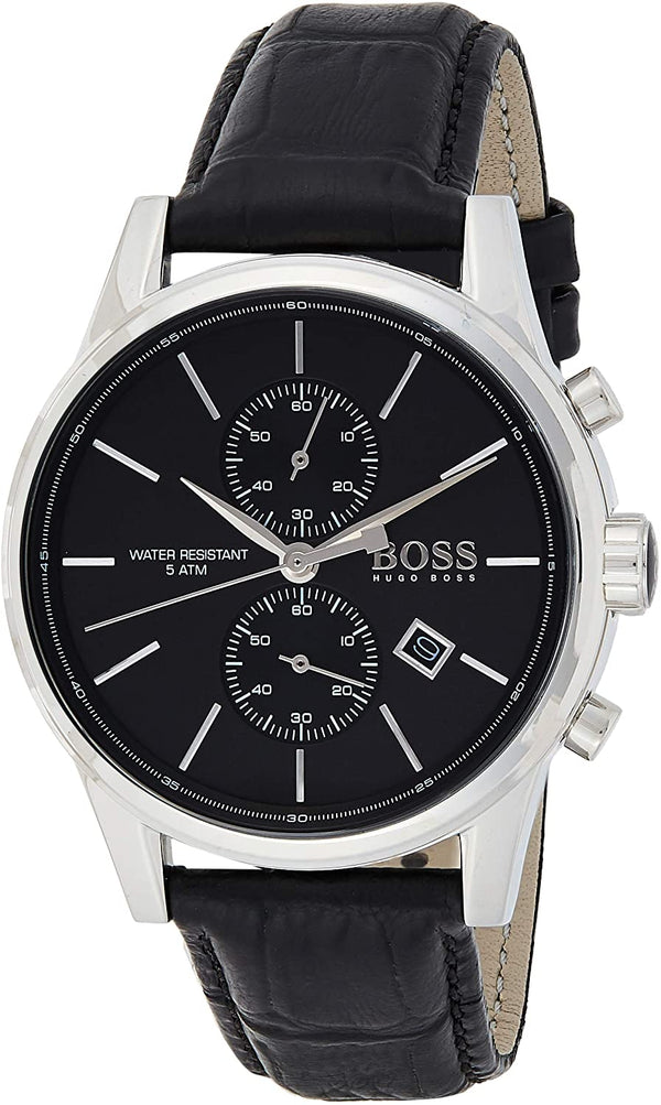 Hugo Boss Jet Black Dial Leather Strap Men's Watch  HB1513279 - The Watches Men & CO