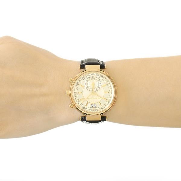 Michael Kors Sawyer Champagne Dial Black Leather Ladies Watch