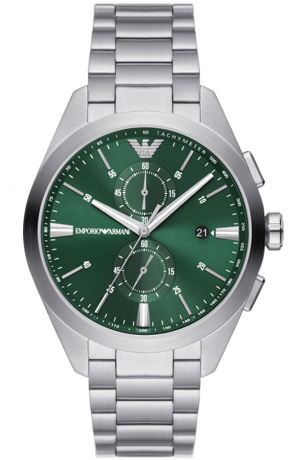 Emporio Armani Silver Chronograph Green Dial Men's Watch  AR11480 - The Watches Men & CO