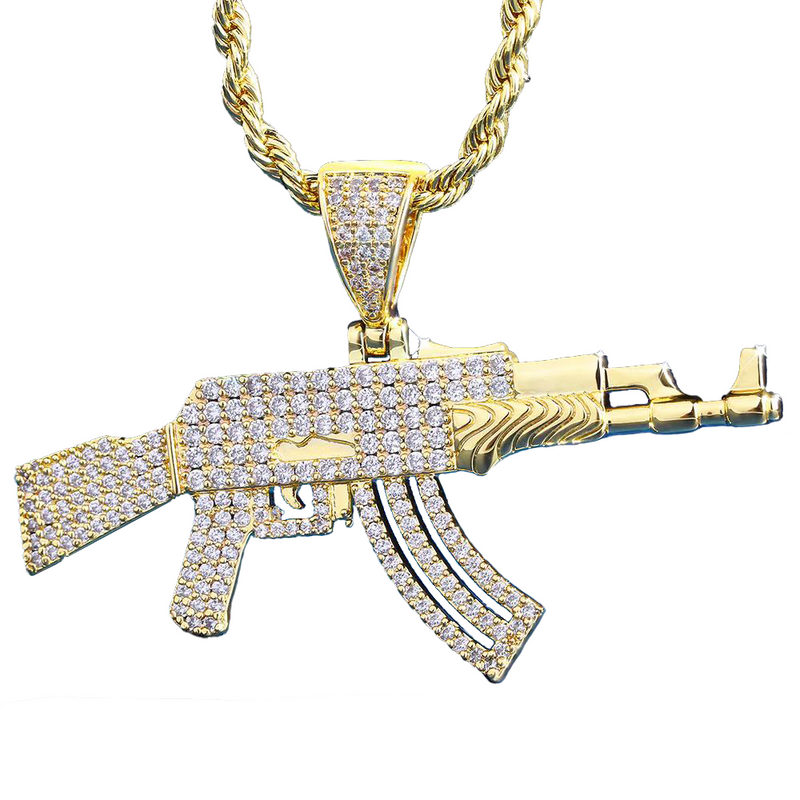 Big Daddy Iced Out AK-47 Rifle Pendant Gold Plated