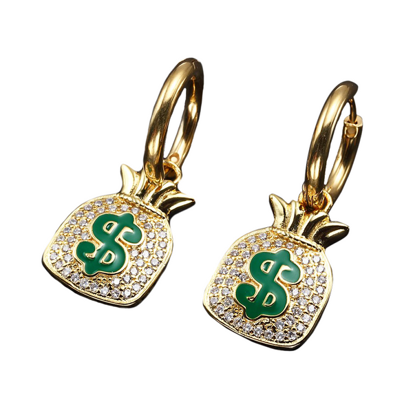 Big Daddy Hip Hop Dollar Bag Earring Iced Out