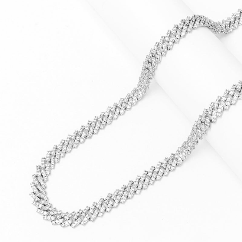 Big Daddy 9MM Diamond Prong Silver Cuban Link Chain