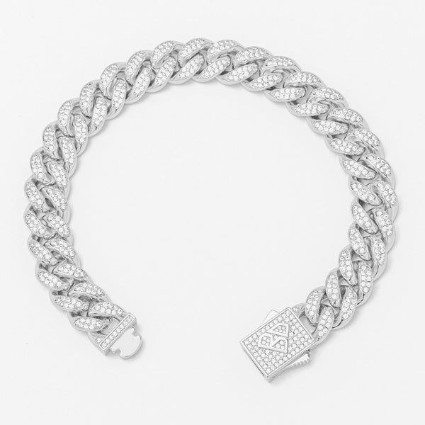 Big Daddy 10MM Iced Out Miami Cuban Link Silver Bracelet