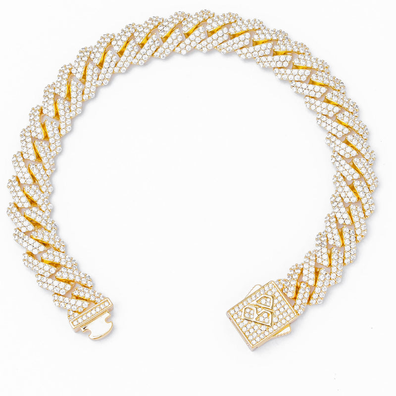 Big Daddy 10MM Straight Edge Cuban Diamond Gold Bracelet