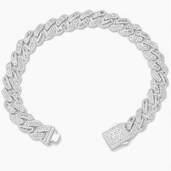 Big Daddy 10MM Baguette Iced Out Silver Bracelet