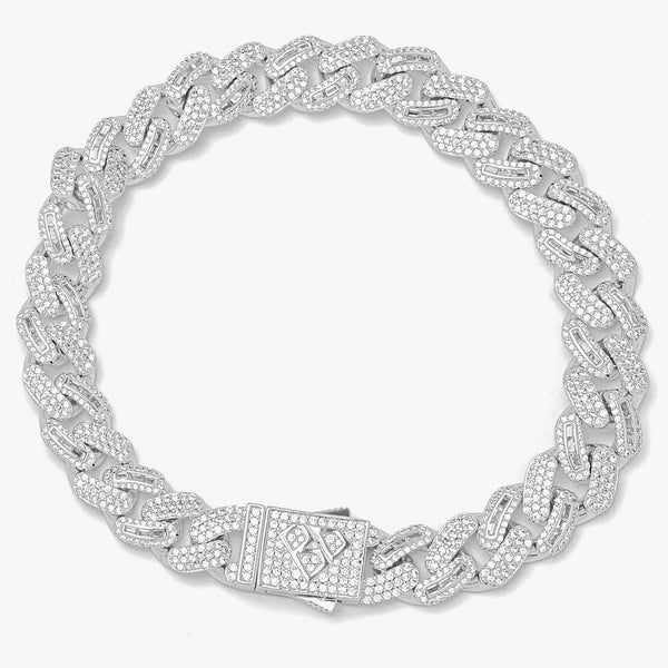 Big Daddy 10MM Baguette Iced Out Silver Bracelet