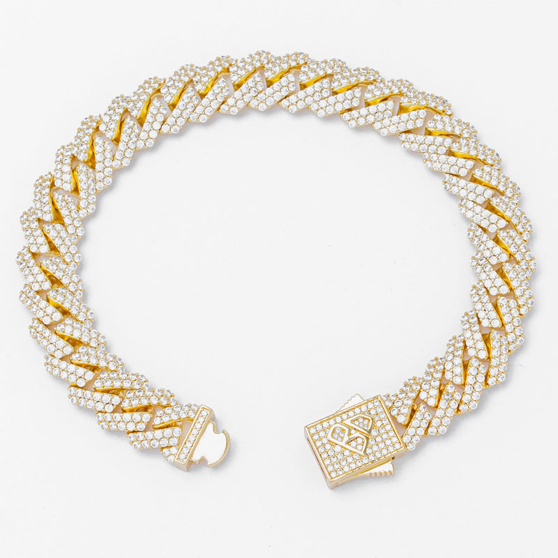 Big Daddy 12MM Straight Edge Cuban Diamond Gold Bracelet