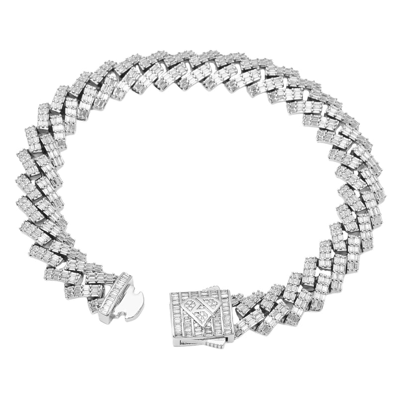 Big Daddy 12MM Cuban Baguette Diamond Silver Bracelet