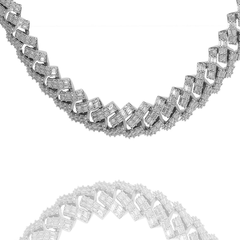 Big Daddy 12MM Baguette Cuban Diamond Silver Chain