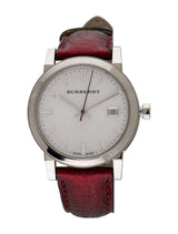 Burberry Ladies City Red Leather Strap Silver Dial Women's Watch  BU9123 - The Watches Men & CO