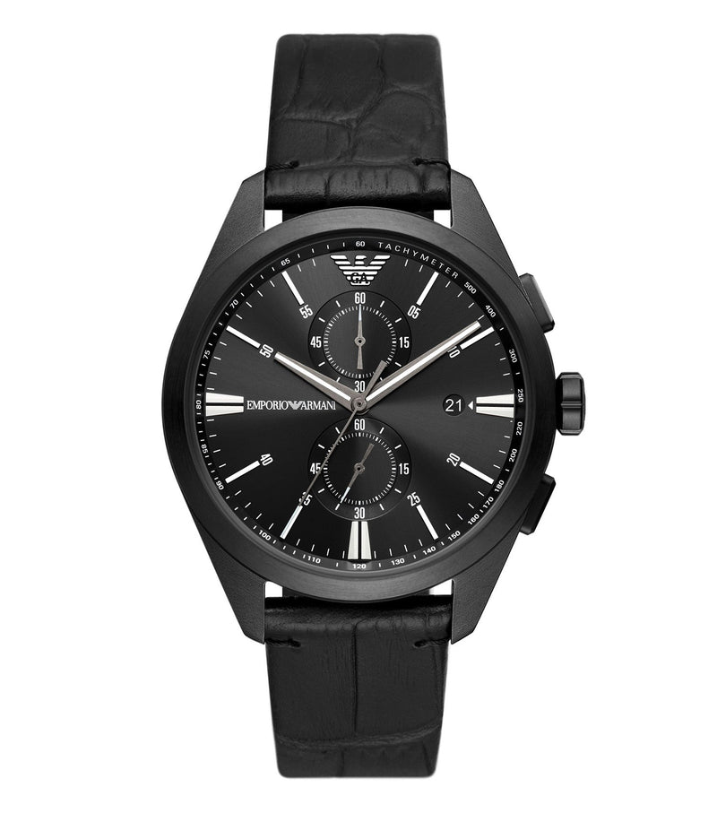 Emporio Armani Chronograph Black Leather Men's Watch  AR11483 - The Watches Men & CO