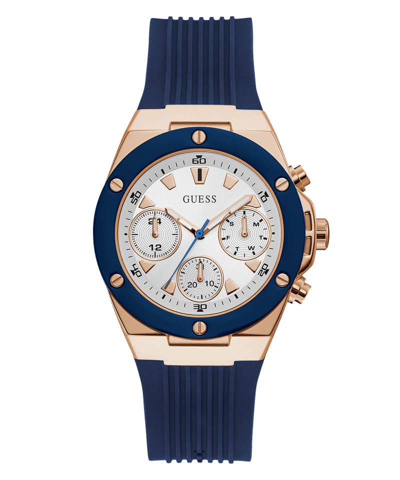 Guess Rose Gold Tone Blue Silicone Women's Watch GW0030L5