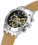 Guess Silver Tone Case Beige Leather Strap Men's Watch GW0262G1