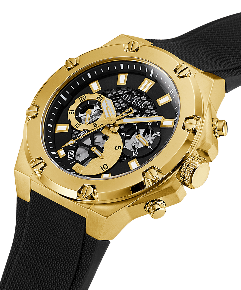Guess Gold Tone Case Black Silicone Strap Men's Watch GW0334G2