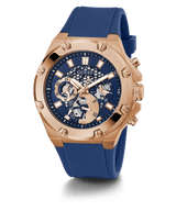 Guess Rose Gold Tone Case Blue Silicone Men's Watch GW0334G3