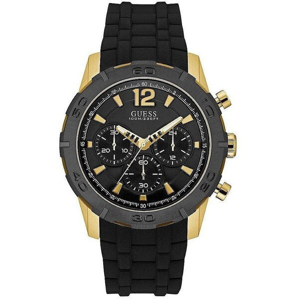 Guess Caliber Black Silicone Strap Strap Black Dial Chronograph Quartz Men's Watch  W0864G3 - The Watches Men & CO