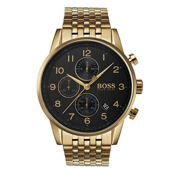 Hugo Boss Stunning Gold Navigator Black Chronograph S/Steel Men's Watch #1513531 - The Watches Men & CO