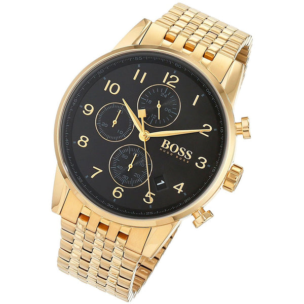 Hugo Boss Stunning Gold Navigator Black Chronograph S/Steel Men's Watch#1513531 - The Watches Men & CO #2