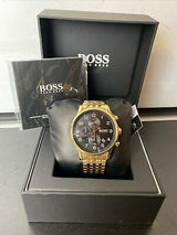 Hugo Boss Stunning Gold Navigator Black Chronograph S/Steel Men's Watch 1513531