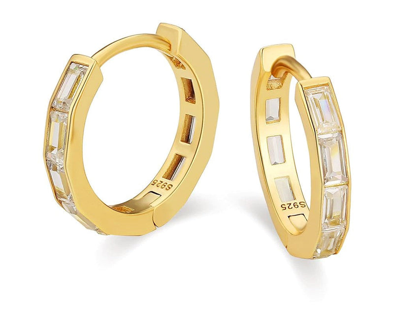 Big Daddy Rectangular Diamond Gold Hoop Earrings