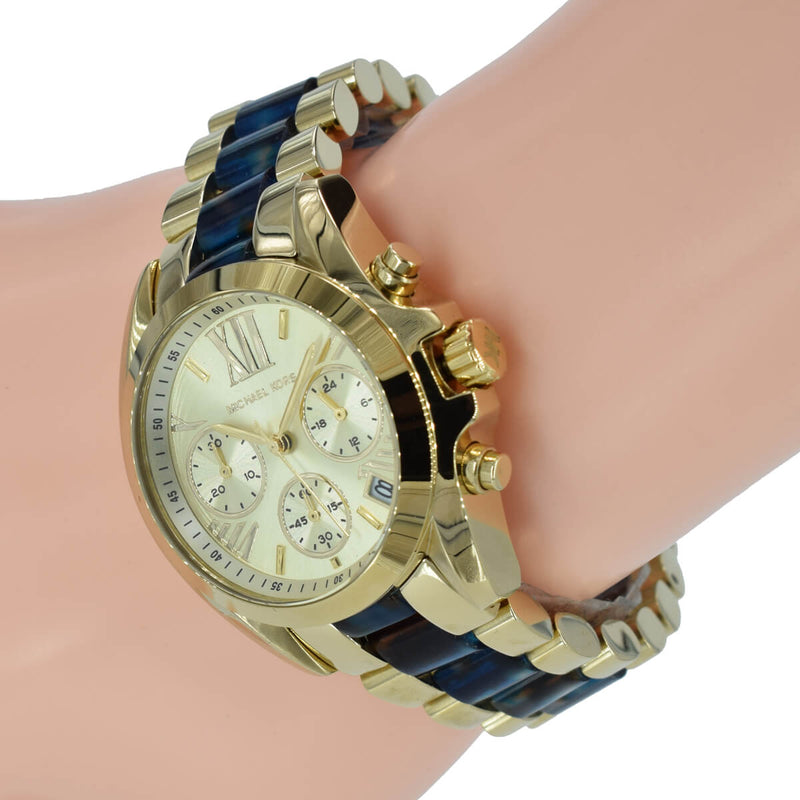 Michael Kors Bradshaw Chronograph Blue Gold Ladies Watch MK6318 - The Watches Men & CO #4