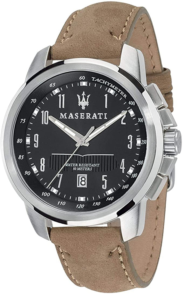 Maserati Successo Black Dial Beige Leather Men's Watch R8851121004