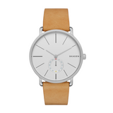 Skagen Hagen White Dial Tan Leather Strap Men's Watch SKW6215