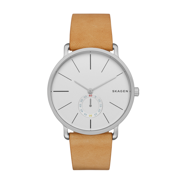 Skagen Hagen White Dial Tan Leather Strap Men's Watch SKW6215