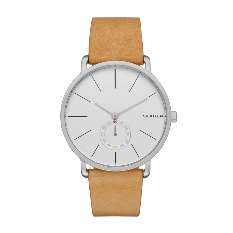 Skagen Hagen White Dial Tan Leather Strap Men's Watch SKW6215