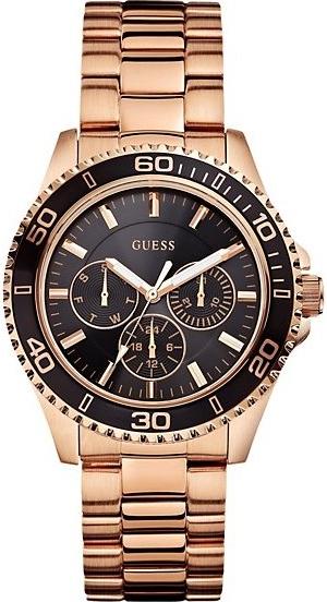 Guess Black and Rose Gold-Tone Ladies Watch  W0231L7 - The Watches Men & CO