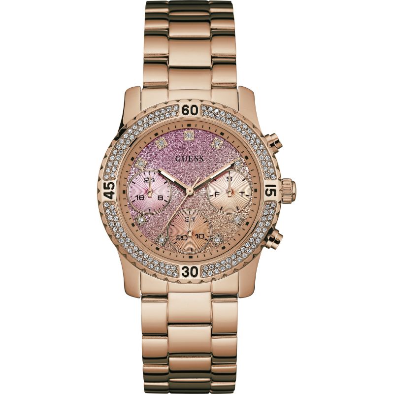 Guess Ladies Rose Gold Watch With Crystal Detailing  W0774L3 - The Watches Men & CO