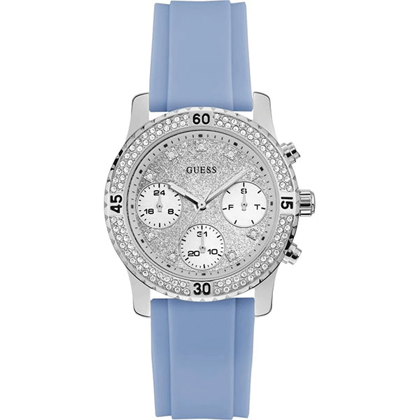 Guess Ladies Confetti Crystal Silicone Strap Women's Watch  W1098L3 - The Watches Men & CO