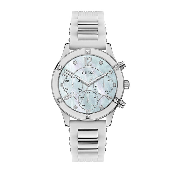 Guess Women's Analog Casual White Silicone Strap Women's Watch  W1234L1 - The Watches Men & CO