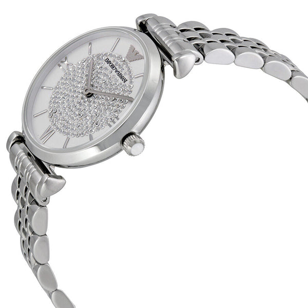 Armani White Crystal Pave Dial Stainless Steel Ladies Watch #AR1925 - The Watches Men & CO #2