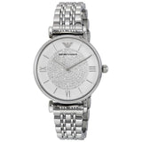 Armani White Crystal Pave Dial Stainless Steel Ladies Watch #AR1925 - The Watches Men & CO