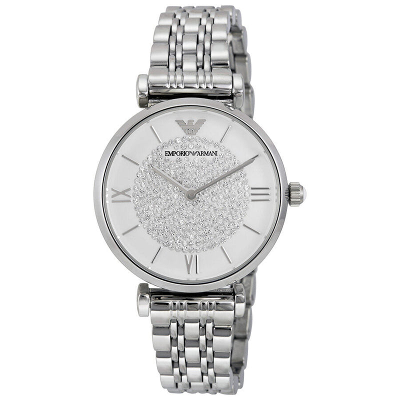 Armani White Crystal Pave Dial Stainless Steel Ladies Watch #AR1925 - The Watches Men & CO